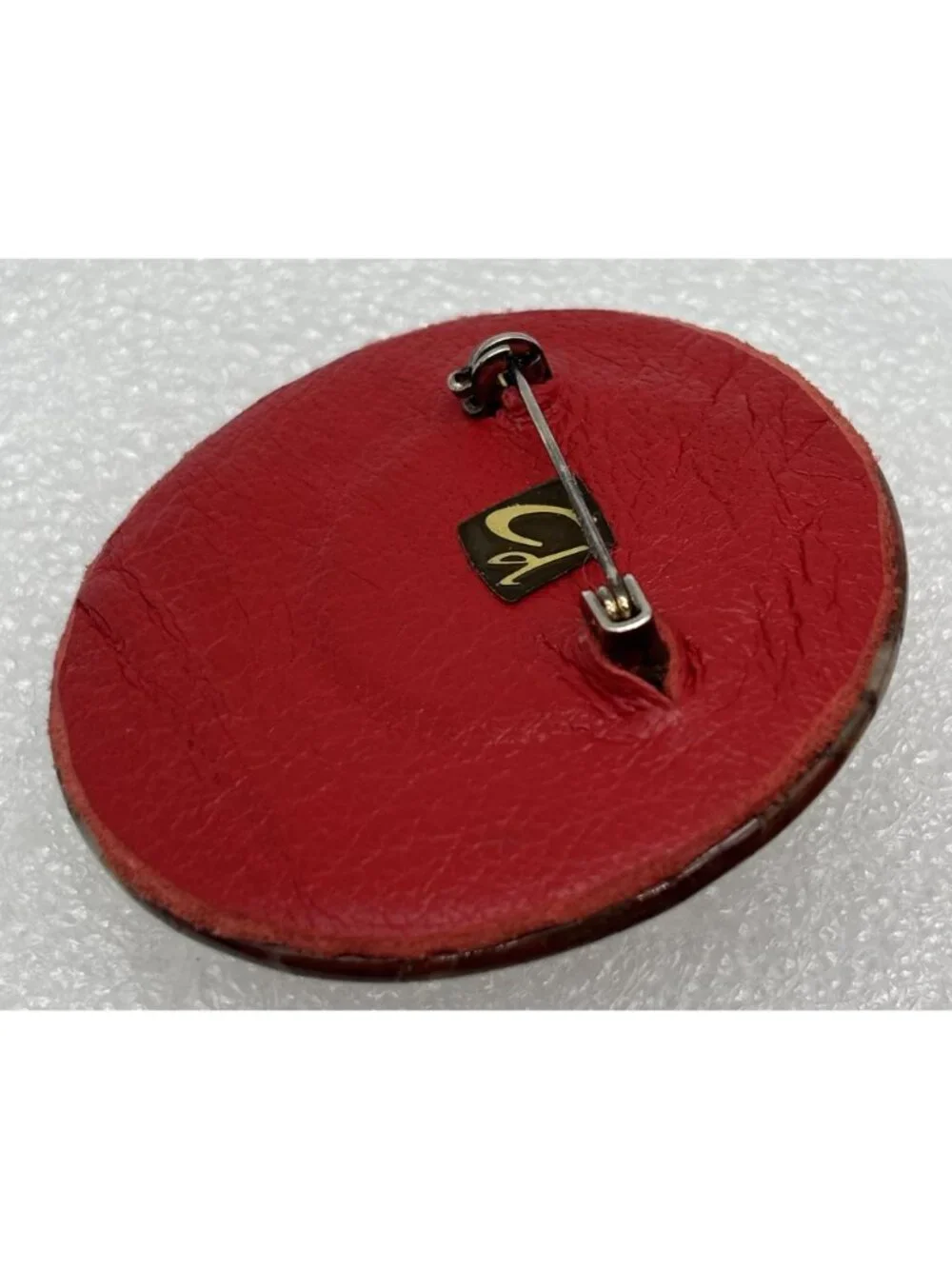 Artisan Crafted Red Jasper Spotted Jasper Stone Brooch of 4 Layers and Signed Cd